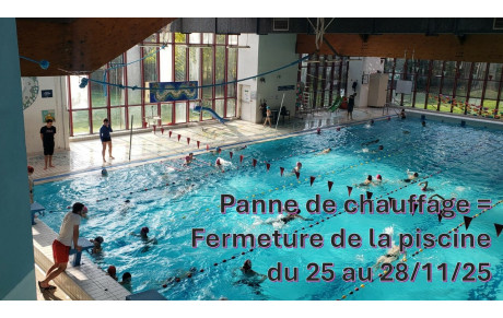 Fermeture de la piscine du 25 au 28/11/25